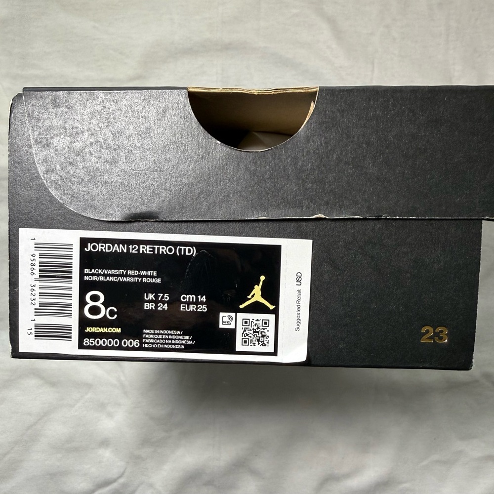 Jordan 12   8 (TD) Retro Black and White Sneakers